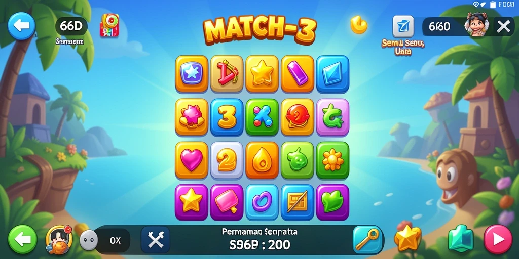 Gameplay seru 66D dengan tantangan Match-3 yang menarik.