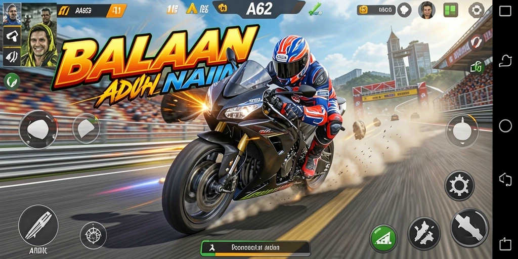 Tampilan gameplay balapan motor yang mendebarkan di AA62.