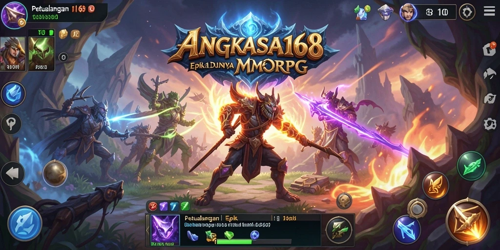Tangkapan layar gameplay ANGKASA168 menampilkan pertempuran seru di dunia MMORPG.