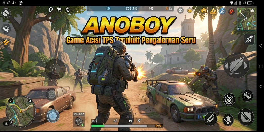 Tampilan gameplay ANOBOY yang mendebarkan dengan aksi tembak-menembak.