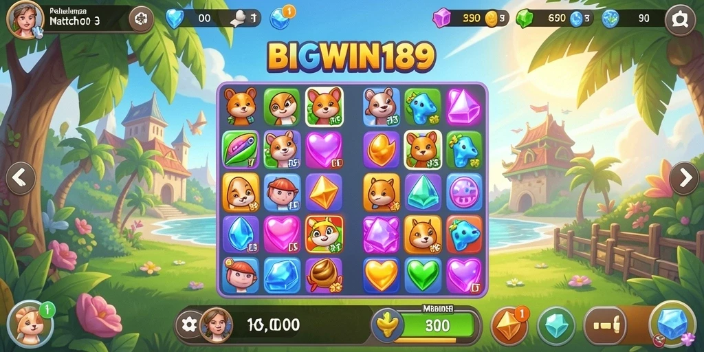 Tampilan menakjubkan dari gameplay Match-3 di BIGWIN189.