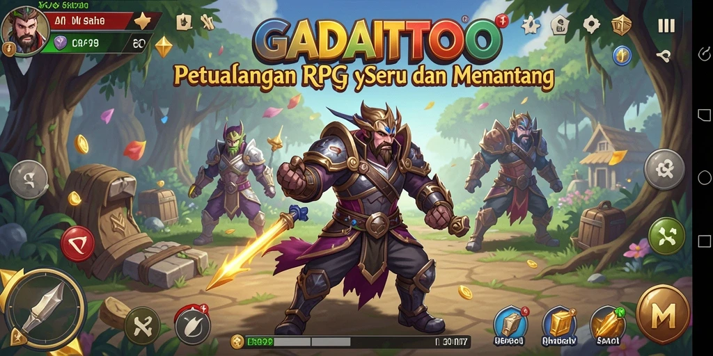Screenshot GADAITOTO menampilkan pertempuran seru dalam game RPG.