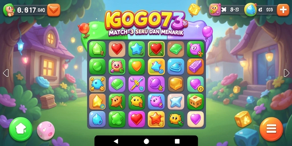 Gameplay seru GOGO77 dalam aksi Match-3 yang penuh warna.