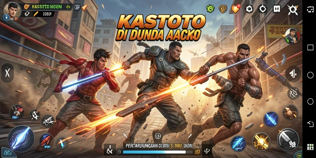 Tangkapan layar KASTOTO menunjukkan pertarungan epik dengan grafis menawan.