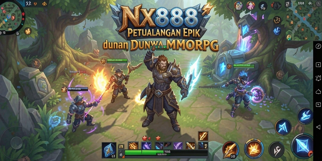 Tangkapan layar gameplay NX888 menunjukkan pertempuran seru di dunia MMORPG.