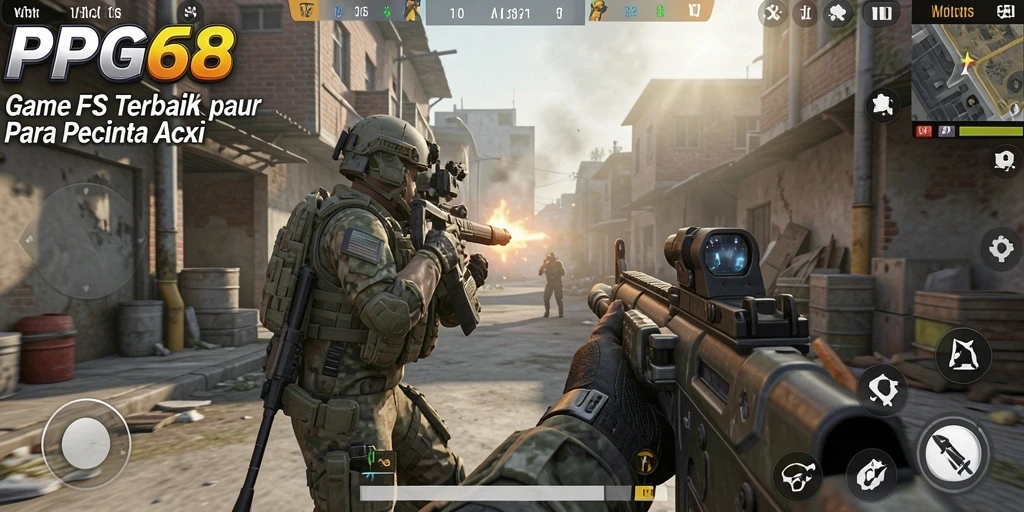 Tampilan gameplay PGG68 dengan aksi tembak-tembakan yang intens.